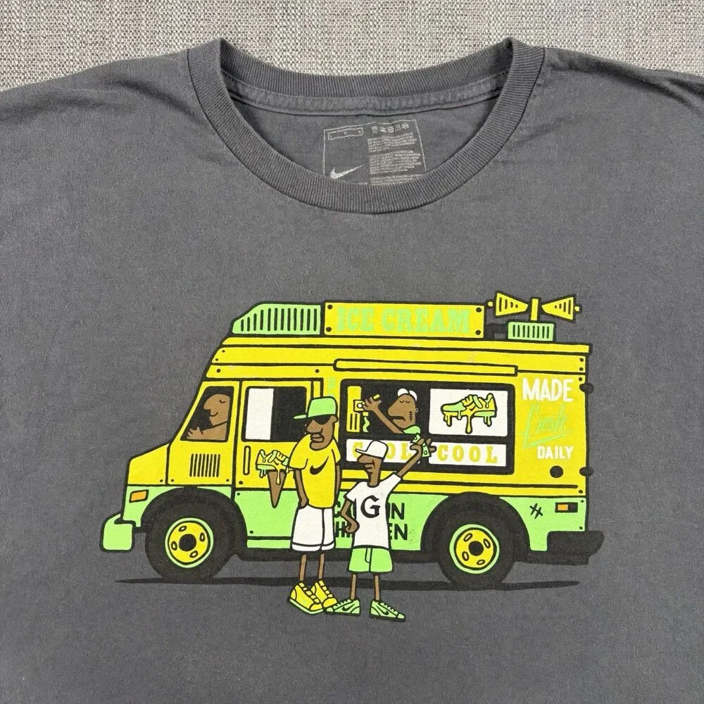 Nike Ice Cream Truck Graphic T-Shirt Grey Sz L Sneaker Cartoon Made Fresh Daily